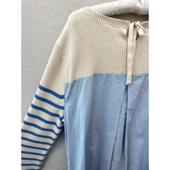 TALBOTS | Nautical Striped Cream Sweater with Back Bow & Contrast Panel | 1X - Picture 5 of 8